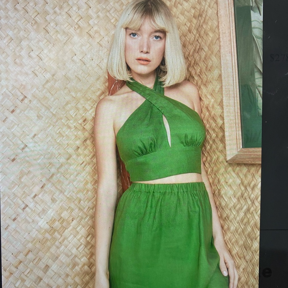 GREEN brand new TAGS ATTACHED 2 piece linen set REFORMATION